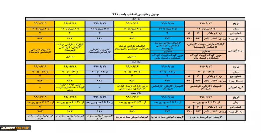 اطلاعیه شماره 2 انتخاب واحد 991 2