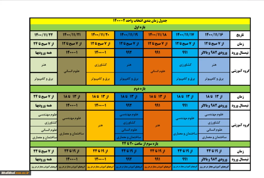 زمانبندی انتخاب واحد 2 2