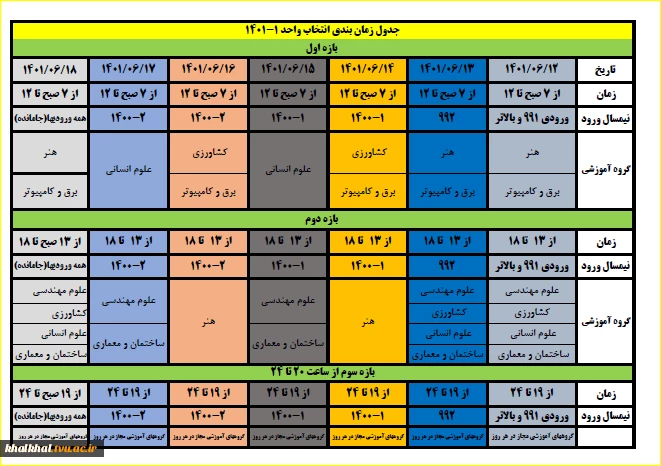 زمانبندی انتخاب واحد نیمسال مهر 1401 2