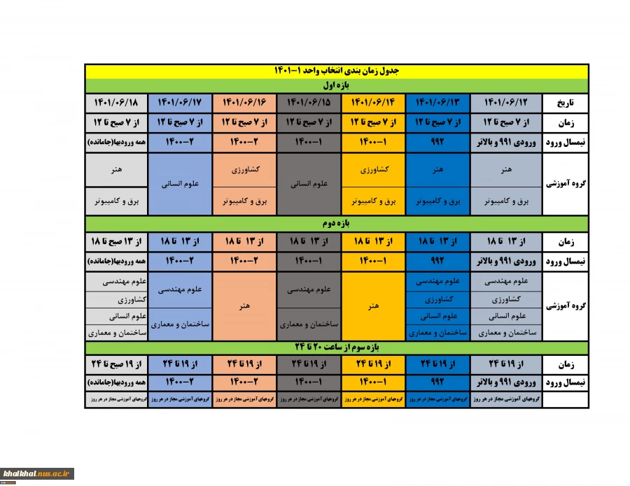 اطلاعیه مهم انتخاب واحد نیمسال اول سالتحصیلی 01-1401
 2