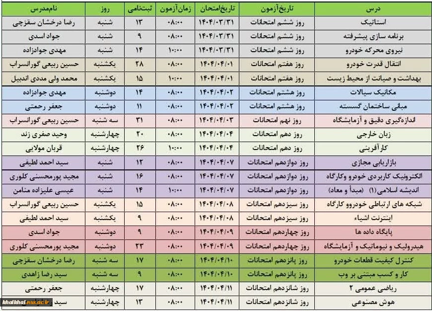 برنامه امتحانات پایان ترم 032 3